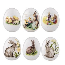 Ostergeschenk Ostereier Set 6x Hasen Motive zum Aufstellen Osterstrauß Osterdeko