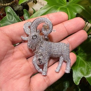 Authentic GOAT Moneybag Iced Pendant 14K White Gold Plated Hip Hop + AntiTarnish Rope