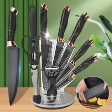 Kitchen Knife Set with Block 9-Piece Sharp Cooking Cleaver Knives with Sharpener