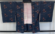 Japanese Vintage Kimono Haori Jacket Silk Navy Oshima Tumugi Traditional 31in