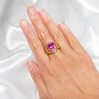 Barbie Pink Sapphire Oval 7.10Ct 925 Sterling Silver 24K Gold Rings Size 7.75