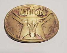 1987 Marlboro Solid Brass Belt Buckle Philip Morris Inc Longhorn Steer Tobacco