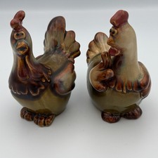 Ceramic Porcelain Glazed 5" Tall Rooster Chicken Figurine Multi Colors Set Of 2