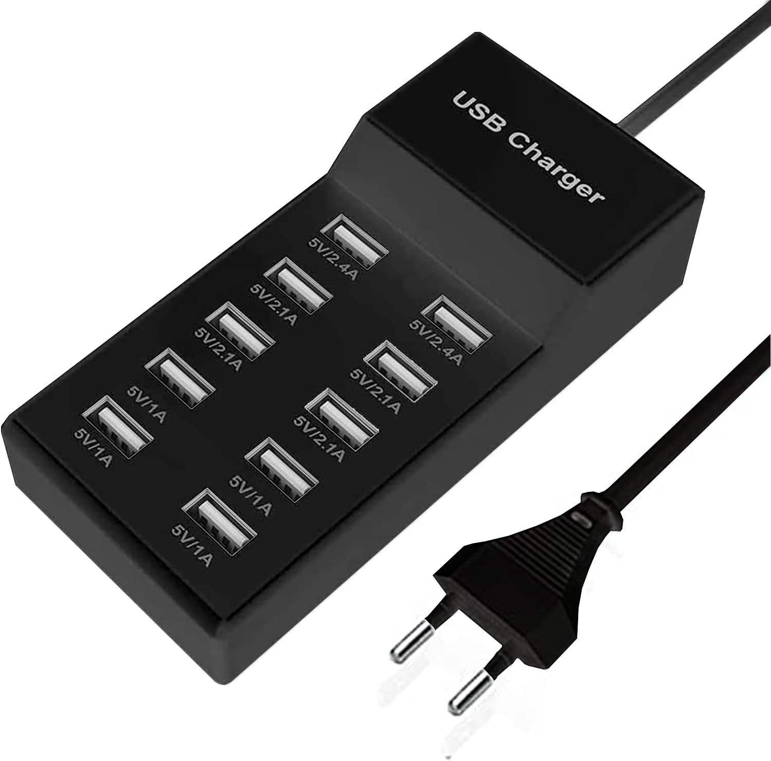 Chargeur USB multiple 10 ports : multiprise USB et bloc d'alimentation pour tablette et mobile