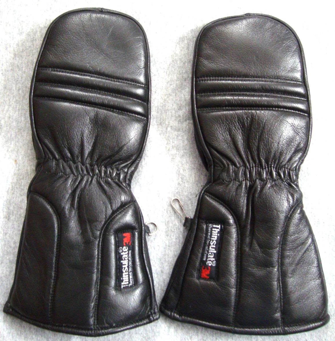 Black LEATHER WINTER Ski MITTENS Vintage Gloves THINSULATE Snowmobile Adult M 10
