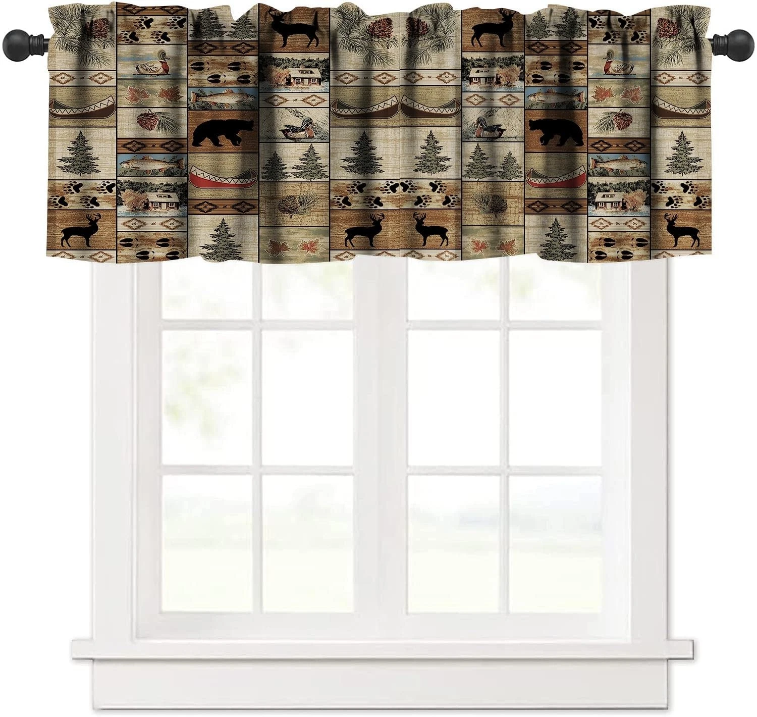 Rustic Bear Moose Deer Window Valance Curtain, Pine Tree Cabin Country Lodge ...