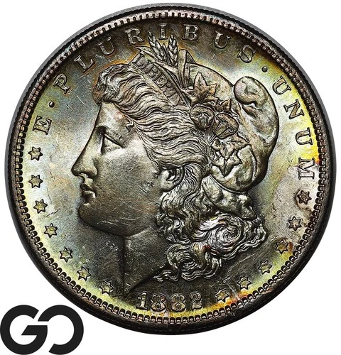 1882-S Morgan Silver Dollar Coin, Beautiful Color Toner, Gem BU++
