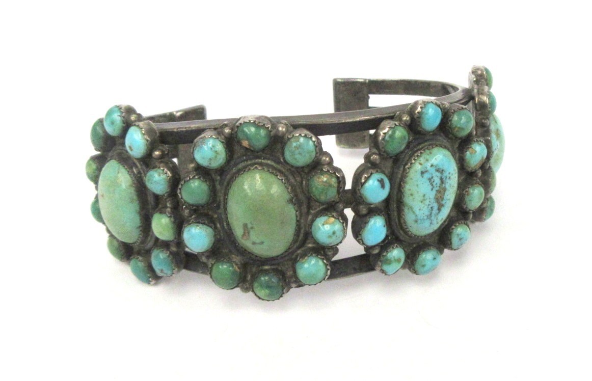Unsigned 850 Silver Multi-Turquoise Cuff Bracelet… - image 1