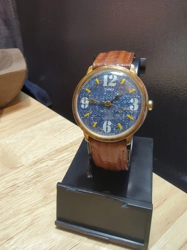 VINTAGE 1978 Timex Mercury RARE Denim Dial Watch 2616302478 Runs Good