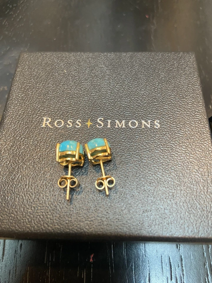 Ross-Simons 10-10.5 毫米绿松石珠耳钉 14kt 黄金 — 第 3/4 张图片