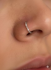 Silver Titanium Steel CZ Pave Nose Ring Hoop 8mm Cartilage Helix Tragus 1pc