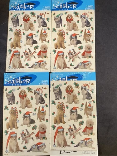 AGC Forget Me Not Christmas Pet Stickers 4 Packs of 2 Sheets Dogs Cats with Hats