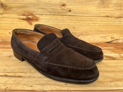 JM Weston Mens Brown Suede 180 Penny Loafer Dress Shoes Size B