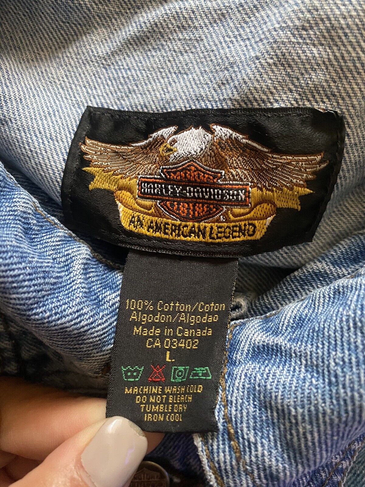 Harley Davidson Denim Trucker Biker Sleeveless Vest Embroidered Back L Canada