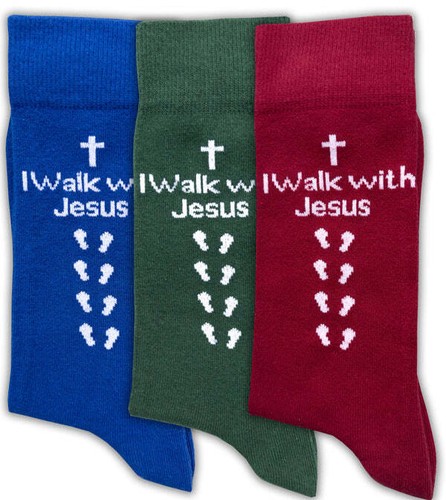Inspirational Socks - for Men & Women in Combed Cotton "I Walk with Jesus" Motto - Picture 5 of 26
