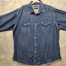 Wrangler Denim Long Sleeve Button Up Shirt Men's Size XL Dark Blue