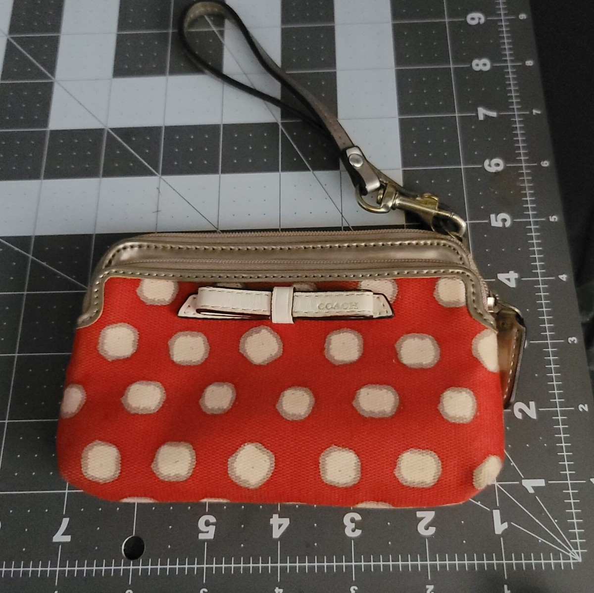 VINTAGE Coach Coin Purse Zipper Red Spotted Print | eBay