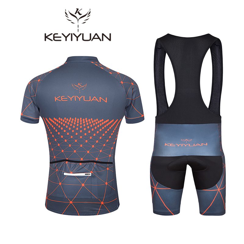 Men's Cycling Bib Kit Bike Clothes Reflective Zip Pocket Jersey and Bib