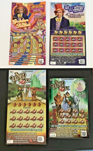 Wizard of OZ & Willie Wonka Instant lottery Tickets unique no cash value