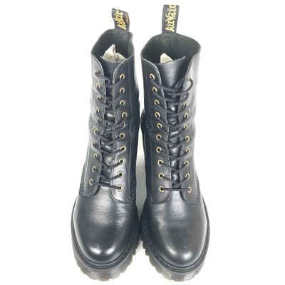 Dr. Martens Leather Black 10 Hole Chunky Heel Boots Size EU39 US8 