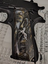 Colt Gold Brown Pearl 1911 Grips silver Horse Full Size Government, Commander