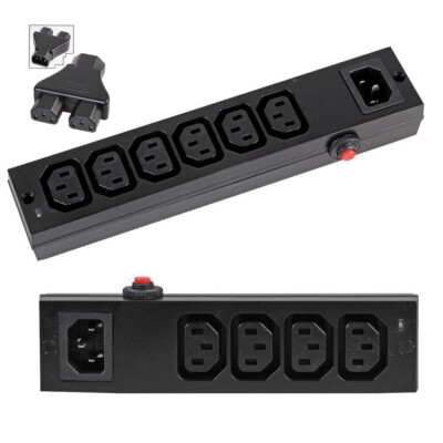 C13 auf C14 IEC Stromverteilerblock - 1 in 2, 4, 6 out Splitter 10A Schutzschalter