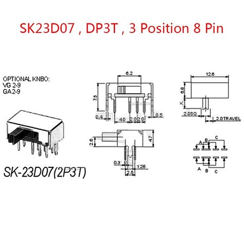 Slide Switch DP3T 2P3T ON-ON-ON 3 Position 8 Pin PCB Panel Microswitch Switch - Bild 4 von 4
