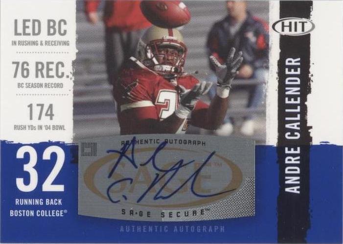 2008 SAGE Hit - Autographs Andre Callender #A32 (AU, RC) for sale ...