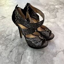 Poetic License Force Of Nature Womens Black Leather High Heel Sandals Size 9.5