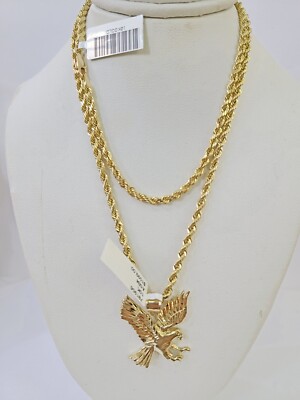 Real1 0k Gold Rope Chain Eagle Pendant SET 3mm 26'' Necklace