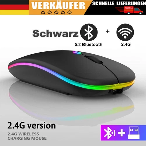 PC Maus Kabellos Bluetooth und Funk für Computer iOS Aufladbare leise Maus LED - Bild 1 von 11
