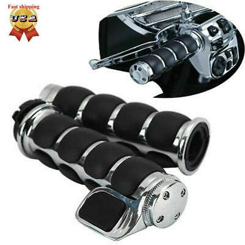 Krator Motorcycle Hand Grips - 1 Inch Handlebar, Chrome Billet Aluminum & Black Rubber, For Honda Gold Wing 1200-1800 - View #2