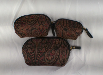 NWOT Bueno Makeup Bags/ Coin Purse Set of 3 Brown Paisley Tapestry