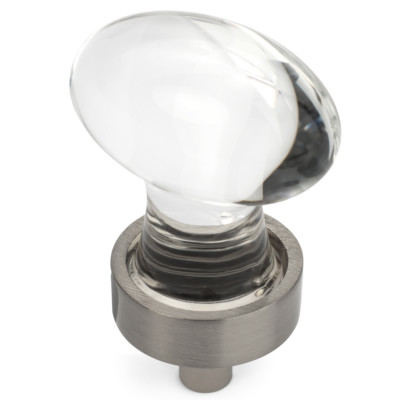 Cosmas Satin Nickel & Clear Glass Oval Cabinet Knob 6594SN-C