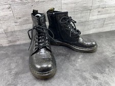 Dr Martens Combat boots Big Girls 1460 Glitter Shoes Black Gold 2M Patent Bootie