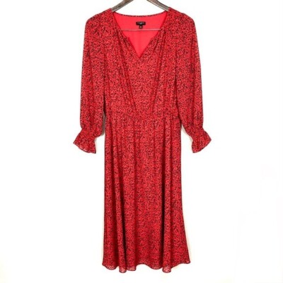 Talbots Split Neck Midi Dress Women's Size 6 Petite Elastic Waist Smocked  Cuffs | eBay