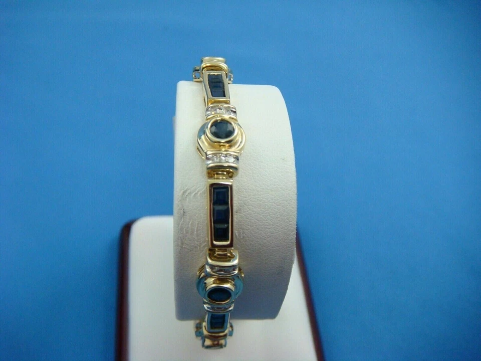 15CT Round Simulated Blue Sapphire 14k Yellow Gold Plated Men's Tennis Bracelet - Image 4 of 4