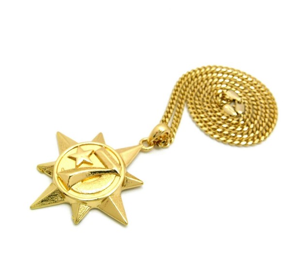 Alternate view of Hip Hop Gold Plated Star Charm 18" 20" 24" Box Cuban Rope Chain Necklace