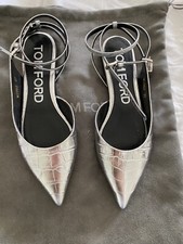🩶 New Tom Ford Silver Metallic Padlock Flats Sz 37 🩶