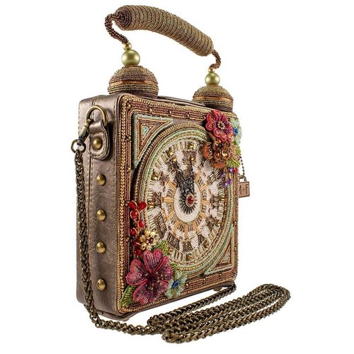 Mary Frances Time of Your Life Beaded Handbag Clock Bag 3D Flower Gold Purse NEW - Picture 5 of 8