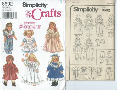 S 8692 sewing pattern 18" DOLL CLOTHES Romper Dresses Nightgown Pantaloons  Shoes | eBay