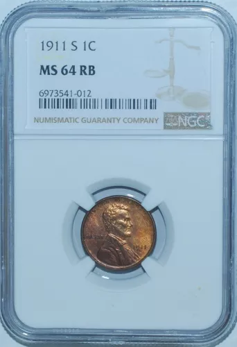 1911 S NGC MS64RB Red and Brown Lincoln Wheat Cent