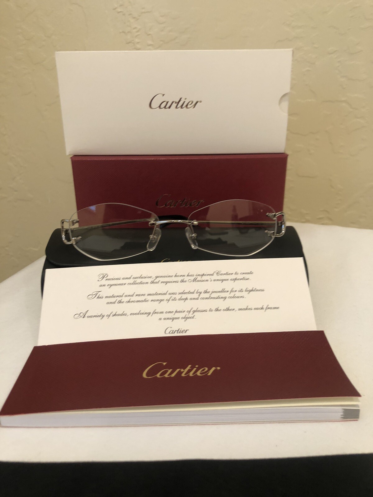 Vintage Cartier C Decor Platinum Rimless Optical Glasses-image