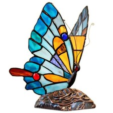 Lamp Butterfly Vintage Glass Table Tiffany Style Light Stained Night Accent Base