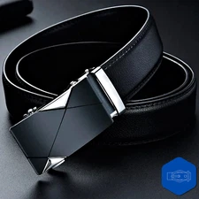 Genuine Luxury Leather Belt High Quality Waist Strap Automatic Buckle Mens Black