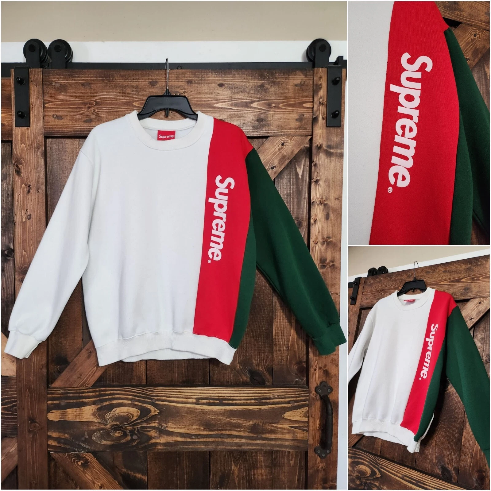 Pull Supreme SS16 Crewneck 2016 édition limitée blanc vert rouge XL