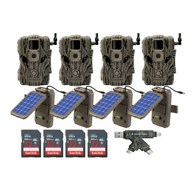 Stealth Cam Fusion X 26 MP Trail Camera Verizon with Solar Panel Bundle 4 Pack