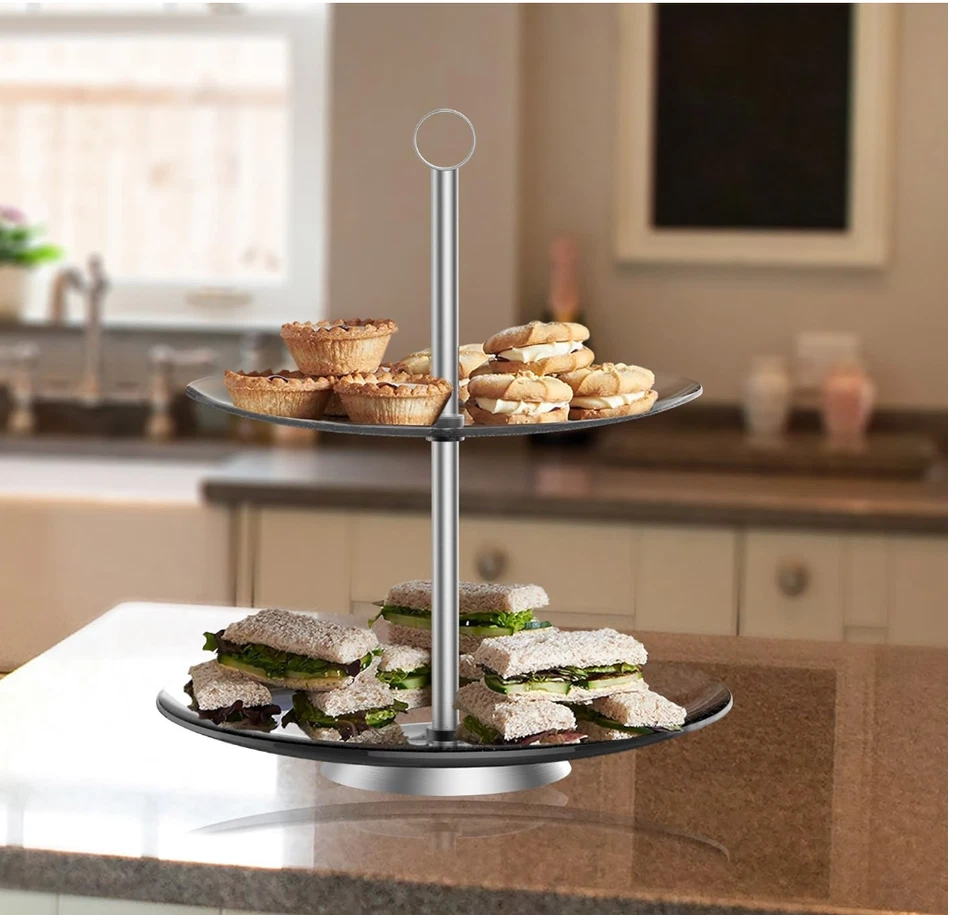 Chef Buddy Dessert Tower, 2-Tier Round Glass Display Stand - Image 2 of 4