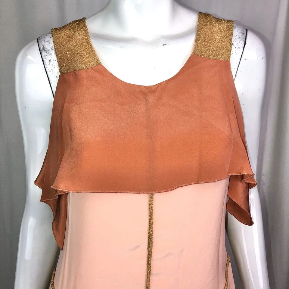 Mini Vestido 2B Rych Para Mujer 2 Oro Rosa Brillo Brillo Volantes Bolsillo Bloques de Color Foto 3 de 4