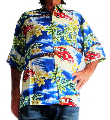 Chemise Hawaïenne Double Duck - Noir Avec Rayures Bleu/vert Peint à La Main - 100% Rayon - Neuf Sans étiquette